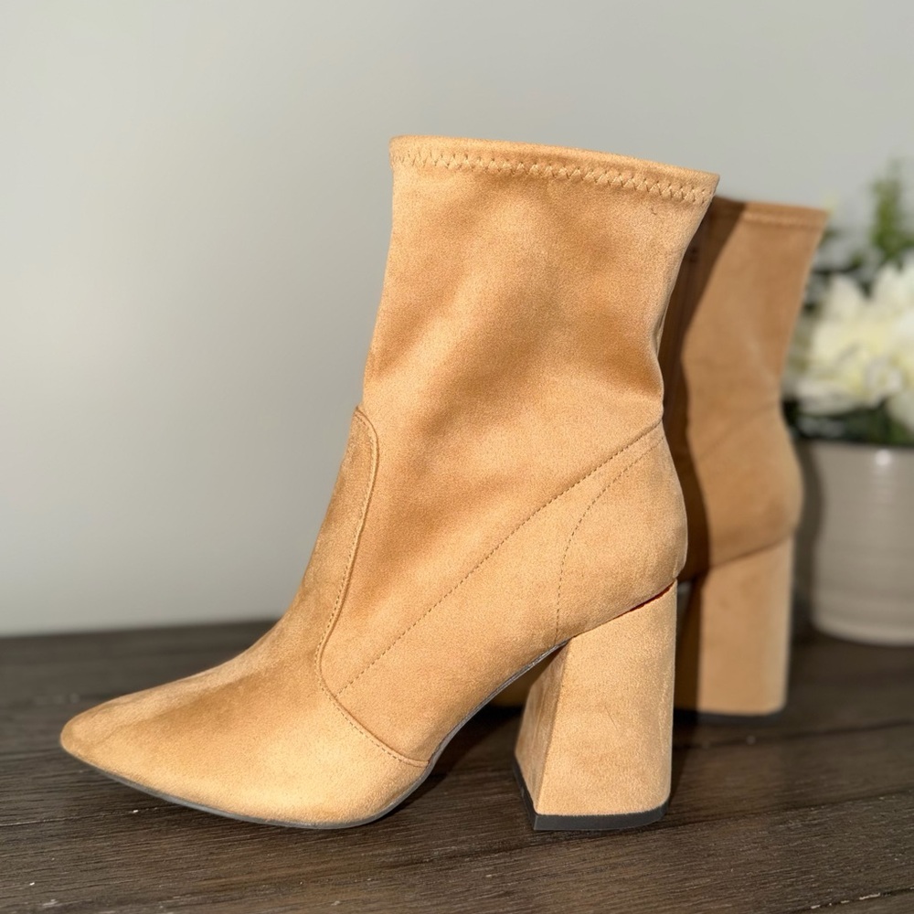 Camel Suede Pointed Toe Ankle Boots | Block Heel | Size 7 - Picture 2 of 5